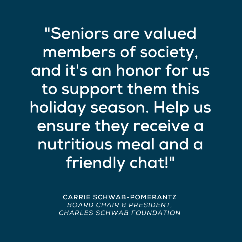 Seniors are valued members of society, and it's an honor for us to support them this holiday season. Help us ensure they receive a nutritious meal and a friendly chat!