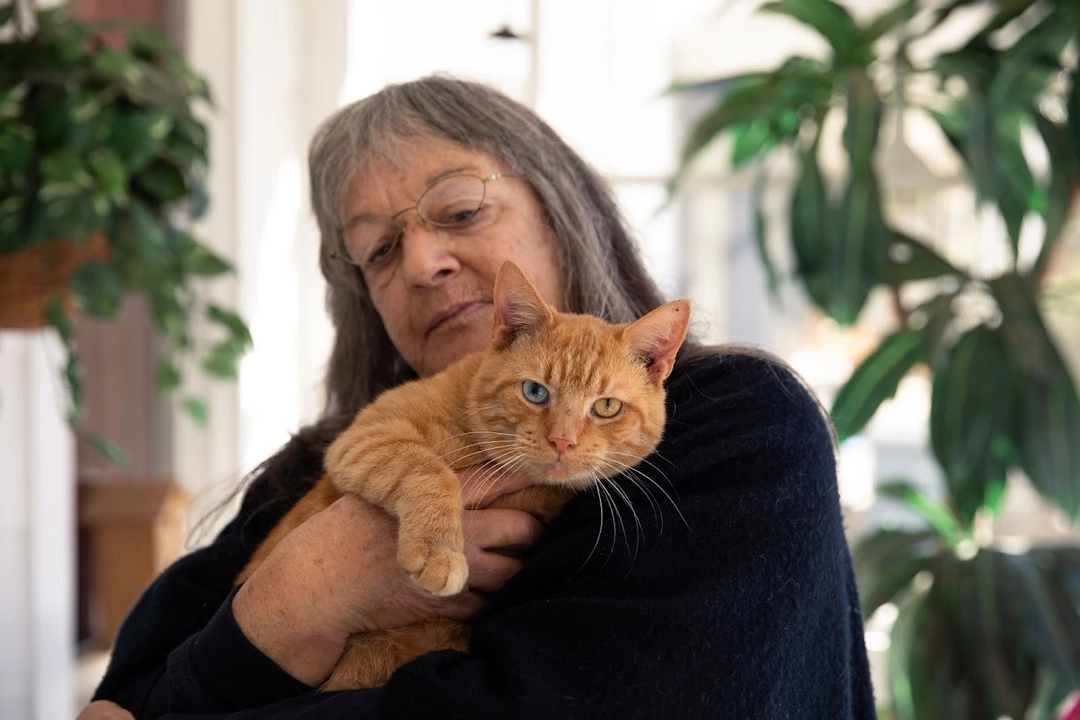 Dawn holing her cat - keeping seniors and their pets together