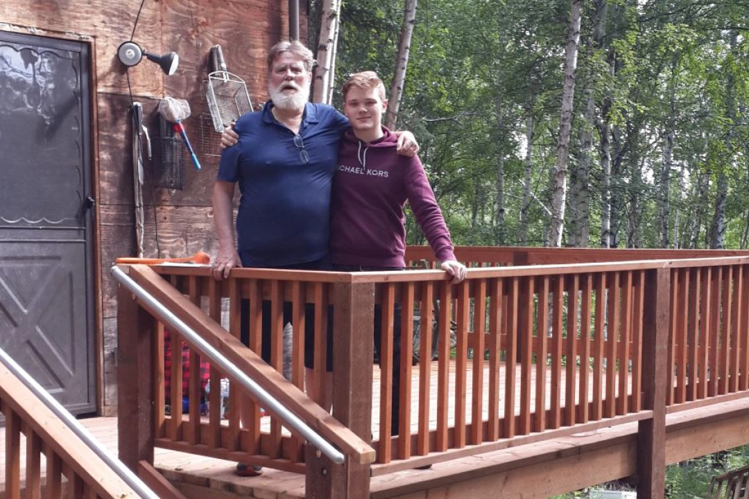 Bob and Johnny on porch